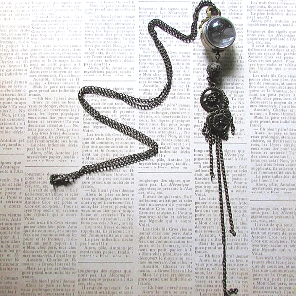 Steampunk ball clock necklace gears chains brass inspired long necklaces cosplay